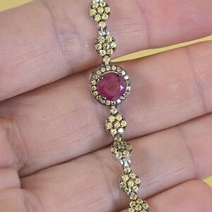 925 Sterling Silver Bracelet 9"(adjustable) with Round Ruby 7mm & Sapphire Gems